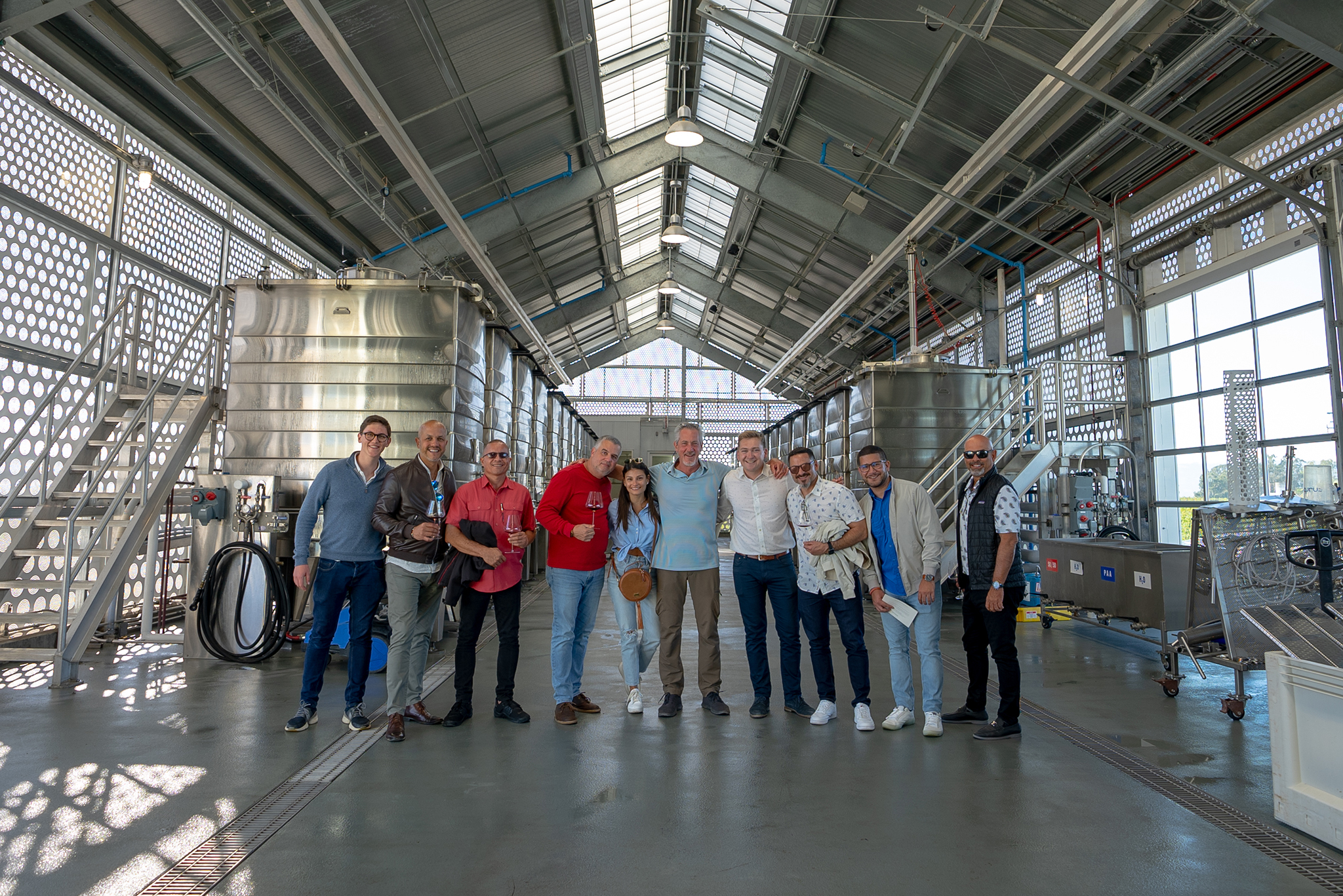 Paying a visit to the wine production area at Donum Winery.